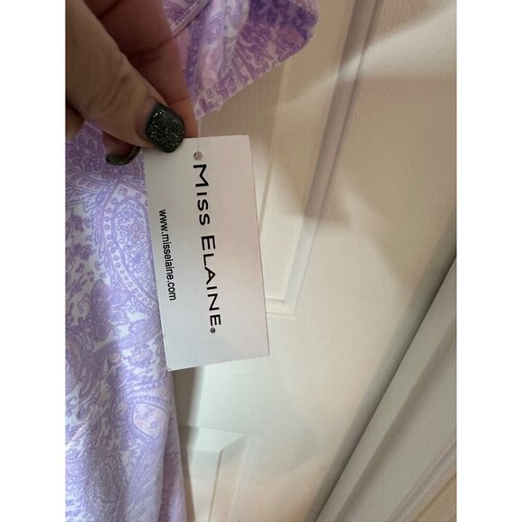 Miss Elaine Womens Paisley Snap Front Large Cotton/ Poly Short Sleeve Robe Purpl - Picture 4 of 8